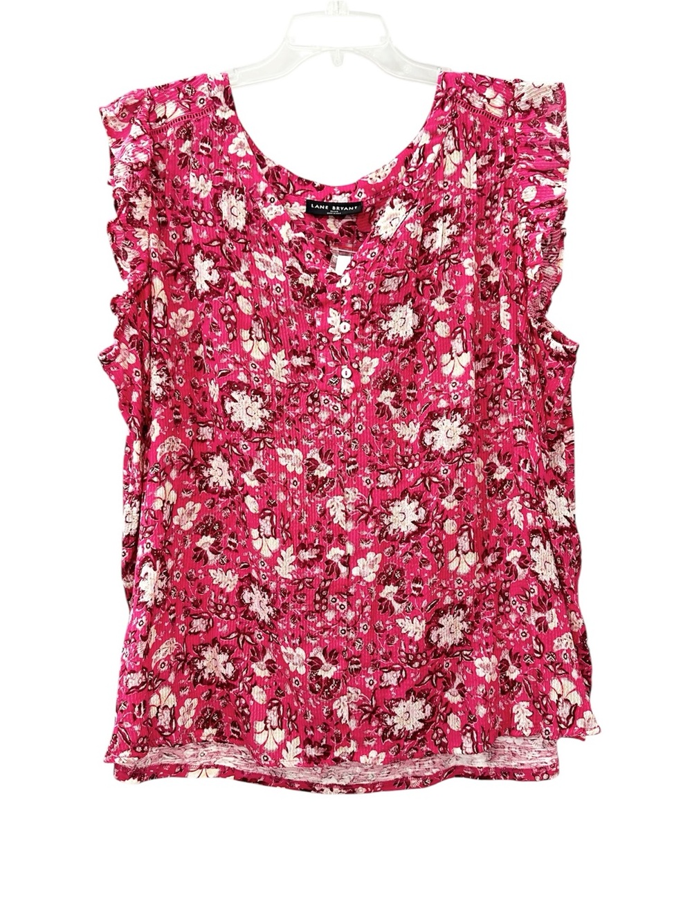 NWT Lane Bryant Top Pink Floral Print Ruffle Cap Sleeve Women’s Plus Size 26/28